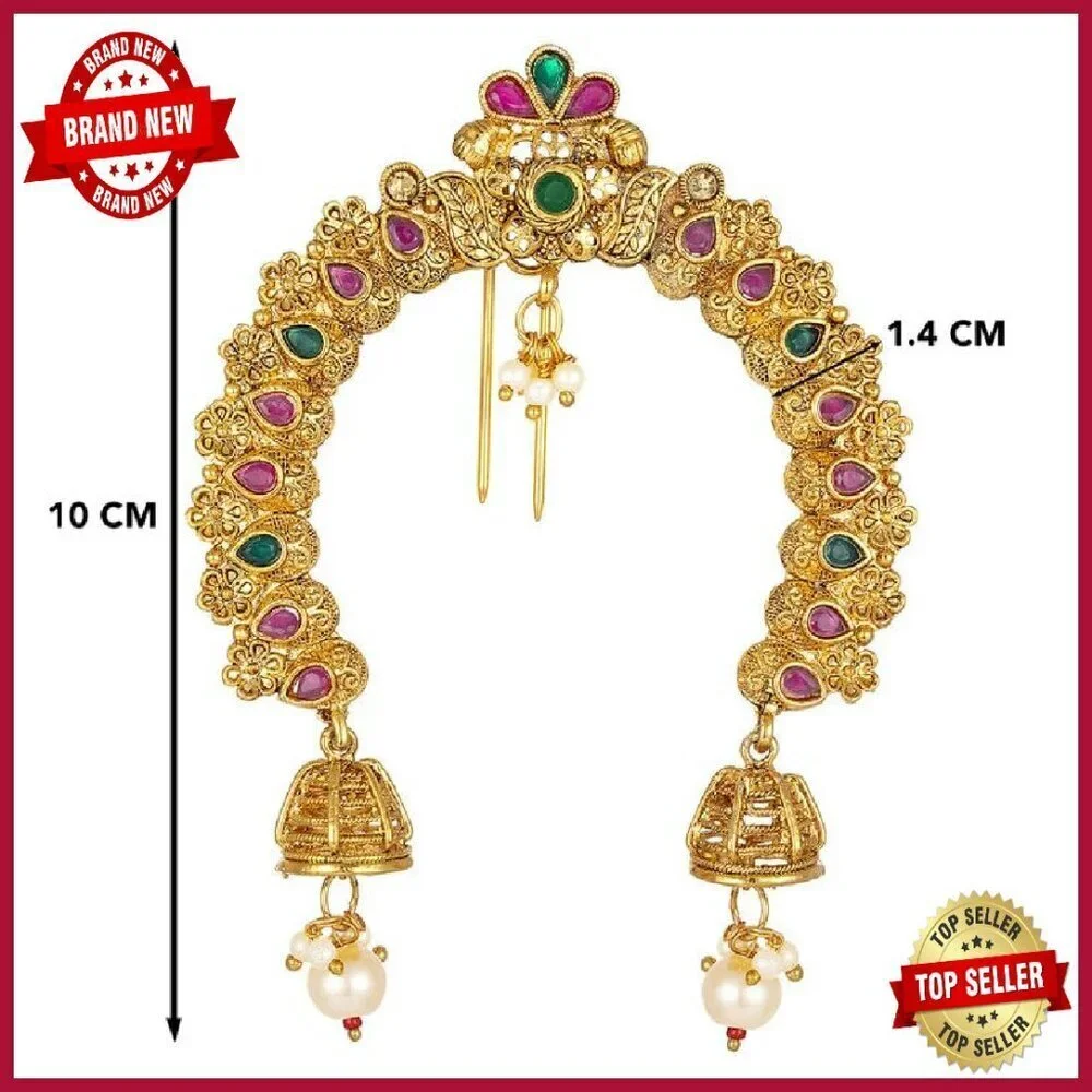 Traditional Indian Hair Brooch Pearl Rhinestone Bridal Wedding Accessory